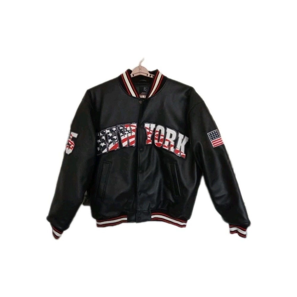VTG 1995 Impaq New York USA Flag Varsity Jacket Black XL‎ Flag Stitch, 911, 4th